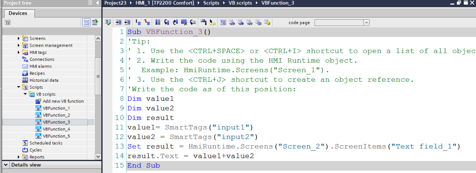 how to write a vbscript in wincc